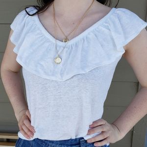 white ruffle top